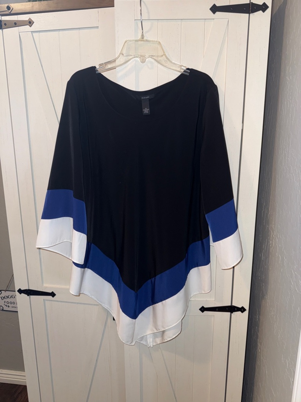 Alfani Black Tunic with Blue and White Hem Colorblock